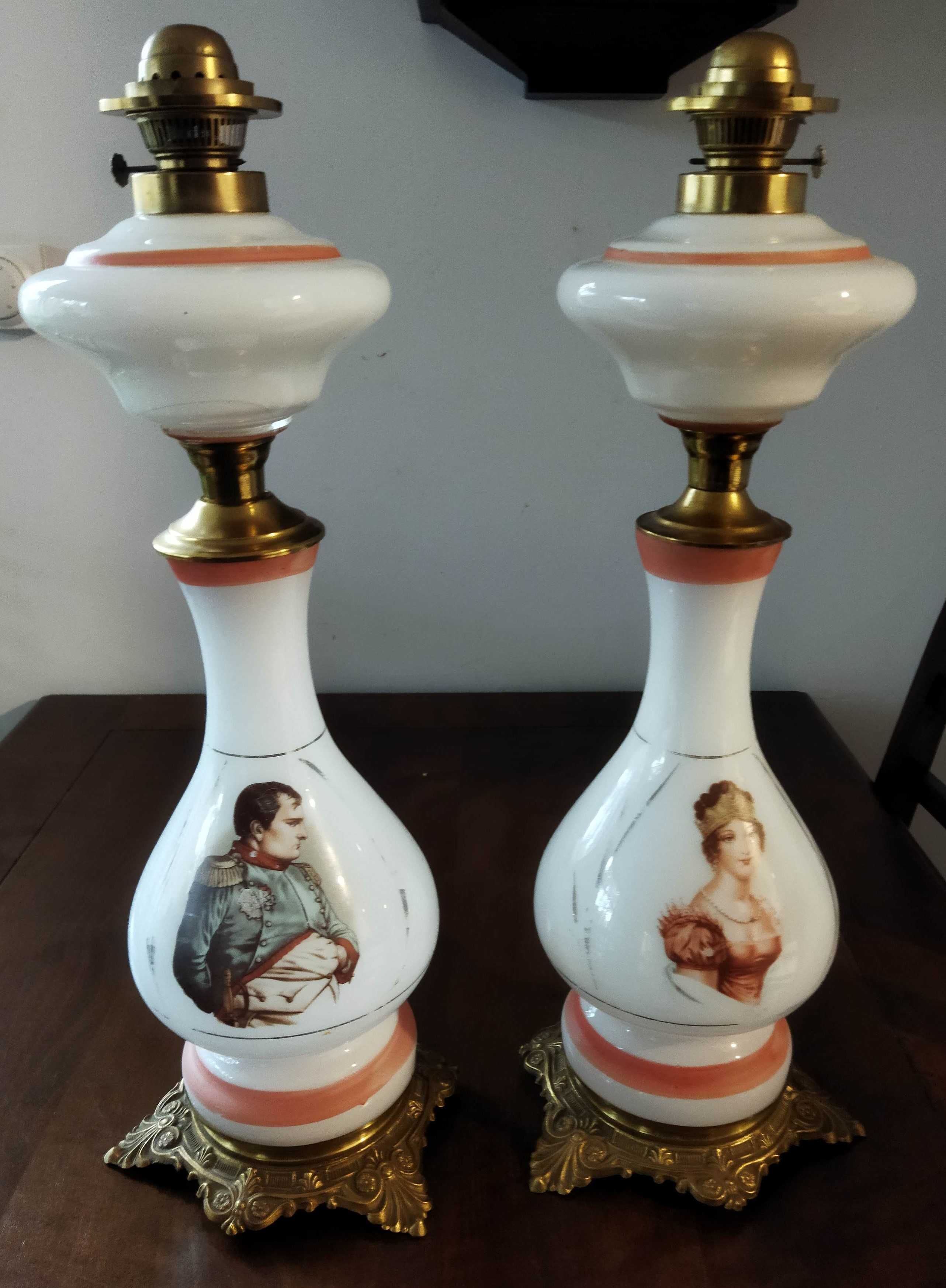 Lampy naftowe 2 szt. para lamp szkło kolorowe Napoleon Józefina