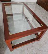 Mesa centro em vidro e madeira