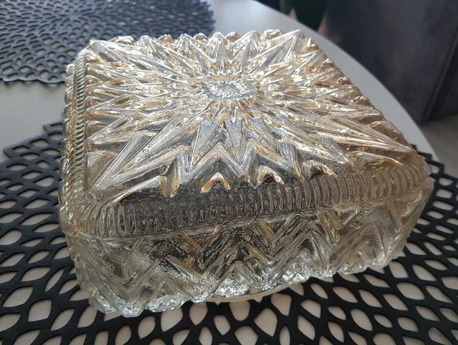 Kryształowy plafon, oprawa na lampę PRL, klosz szklany retro