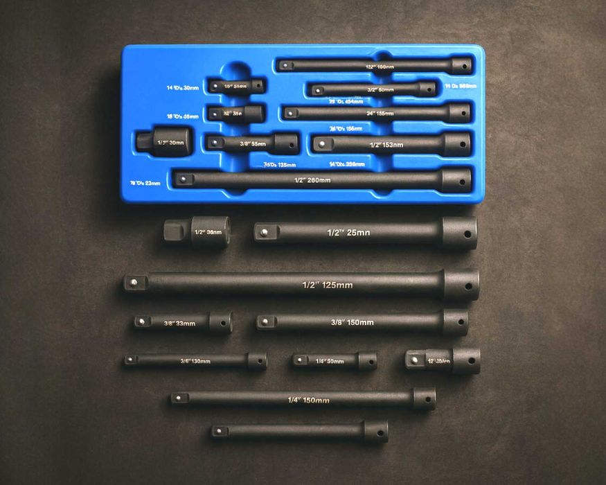 KOMPLET 9szt Przedłużki Udarowe 1/4 3/8 1/2 Do Nasadek Warsztat Garaż