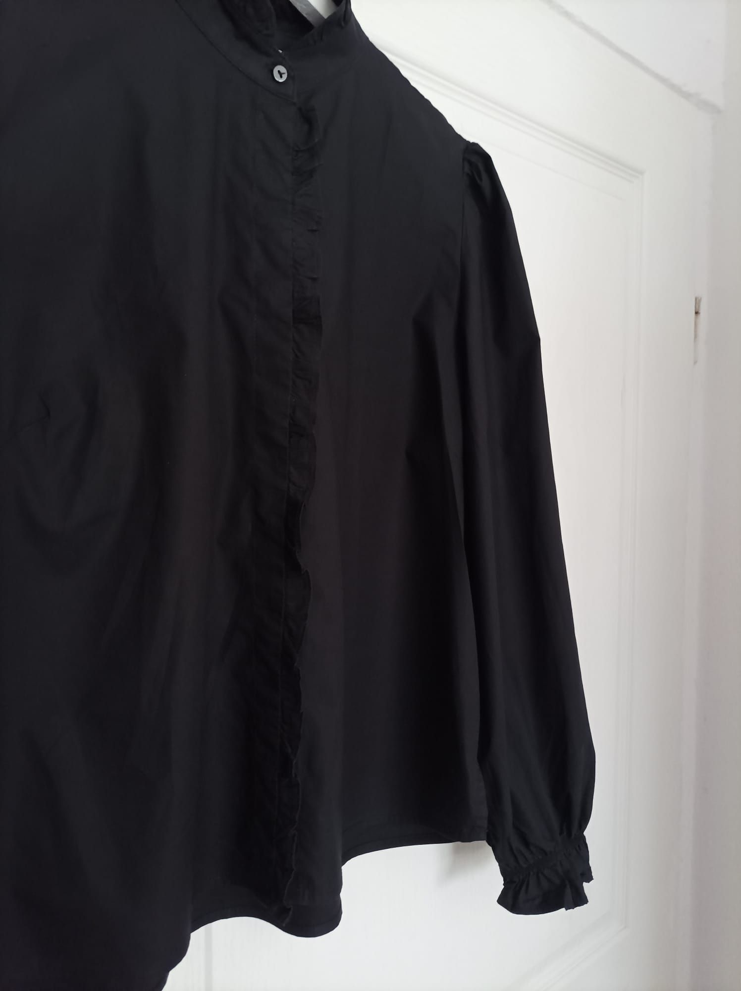 Lux bluzka premium falbanki M L czarna długi rękaw falbanka falbany 40