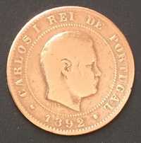 Moeda de 10 reis em bronze - D. Carlos I com "A" de Paris - 1892