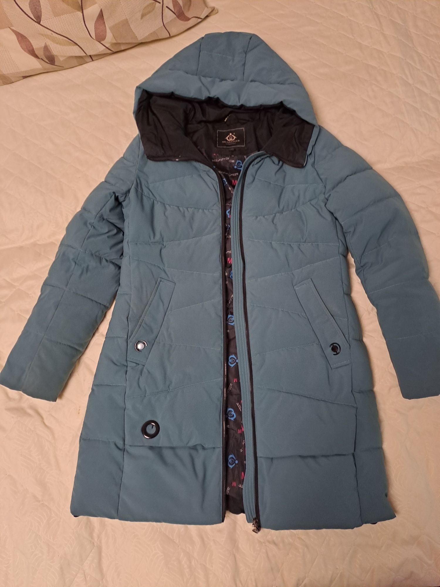 Зимова куртка жіноча, пуховик "біо-пух", Колір морської хвилі,48 XL