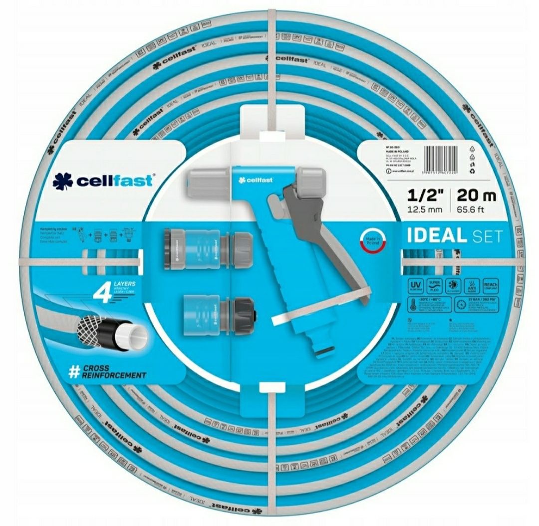 Садовий Набір: ШЛАНГ CellFast IDEAL 1/2" 20м + Спринклер і з'єднання