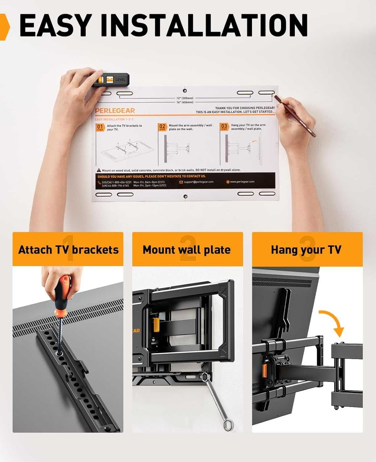 Perlegear uchwyt ścienny TV 42-84", wychylny, do 60 kg, VESA uniwersal