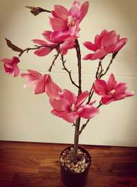 Magnolia  Ozdobny Kwiat w doniczce Sztuczny RÓŻOWY