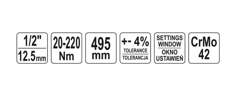 KLUCZ DYNAMOMETRYCZNY 1/2'' 20-220NM YT-07605 Mocny
