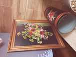 Conjunto suporte e Quadro assinado Pintura motivo Flores