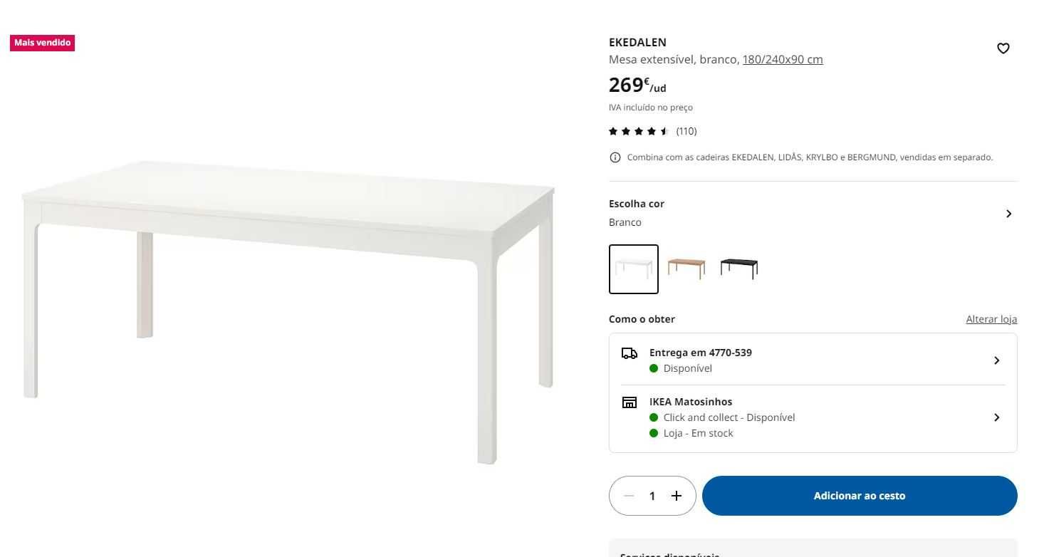 Mesa de jantar extensivel com 6 cadeiras