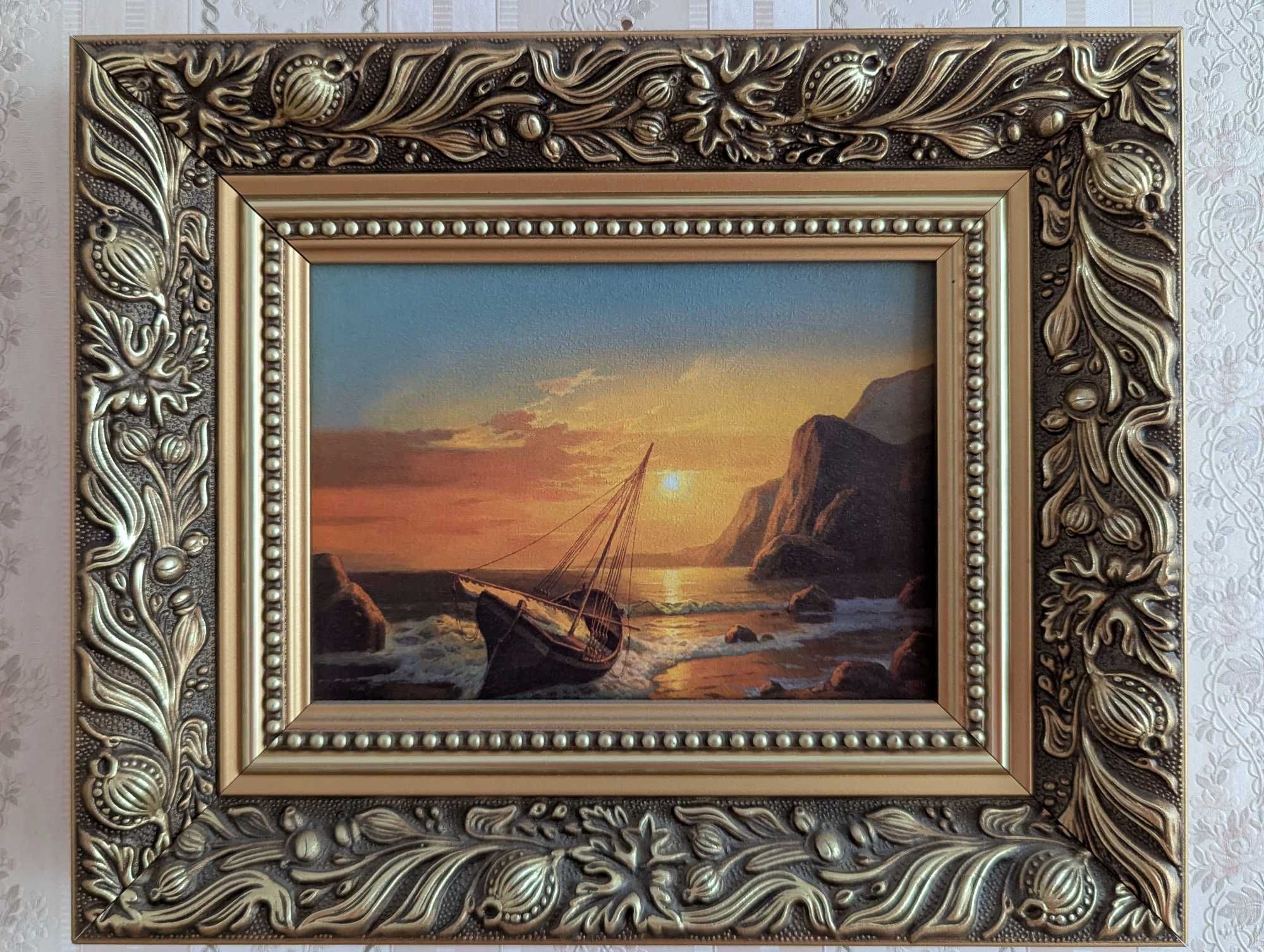 reprodukcja druk na dykcie w zdobionej ramie "zachód słońca" 28x23 cm
