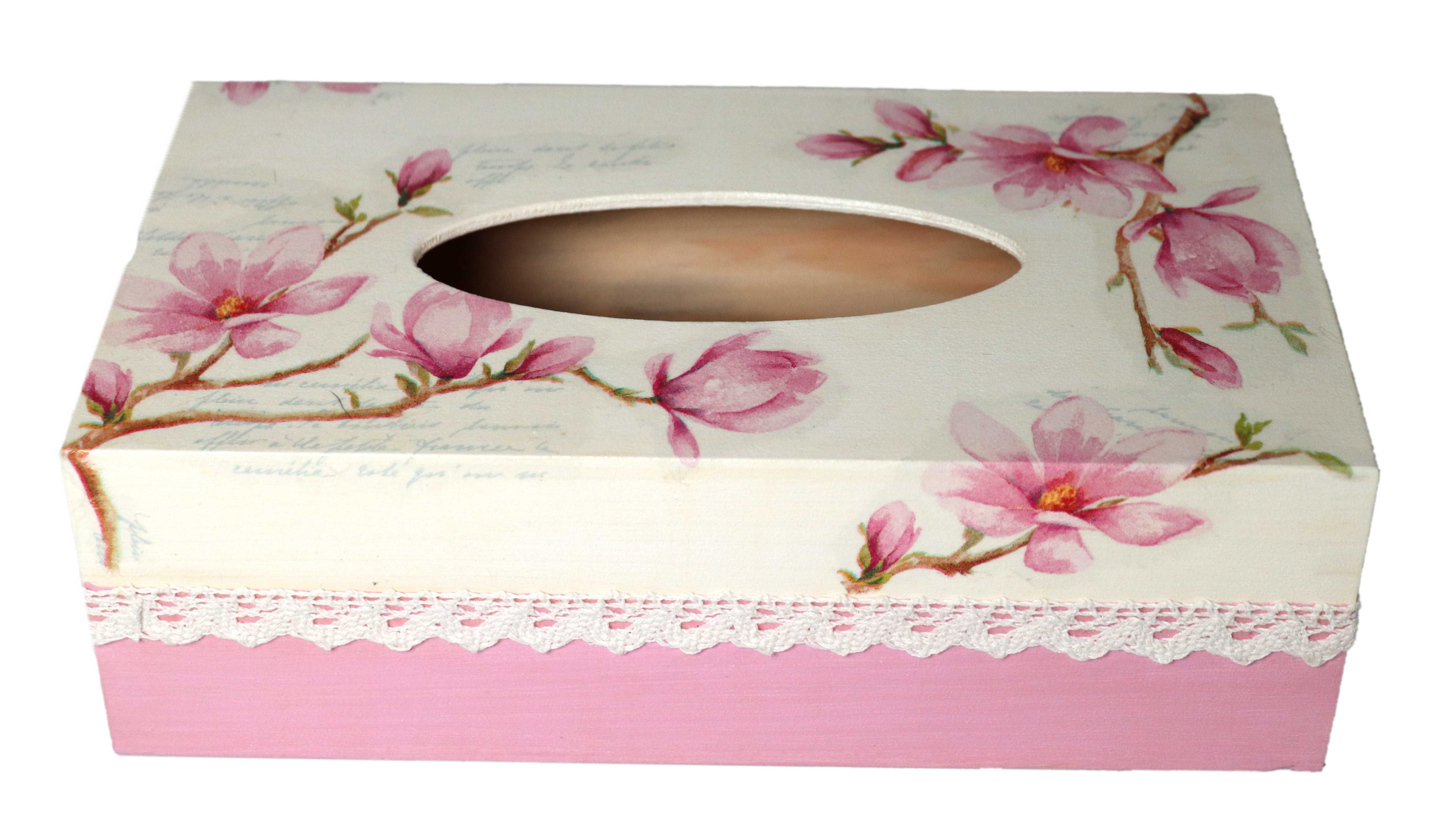 chustecznik magnolie różowy pudełko sosnowe