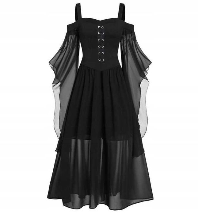 Sukienka czarownicy gotycka na ramiączkach z koronką i wiązaniem