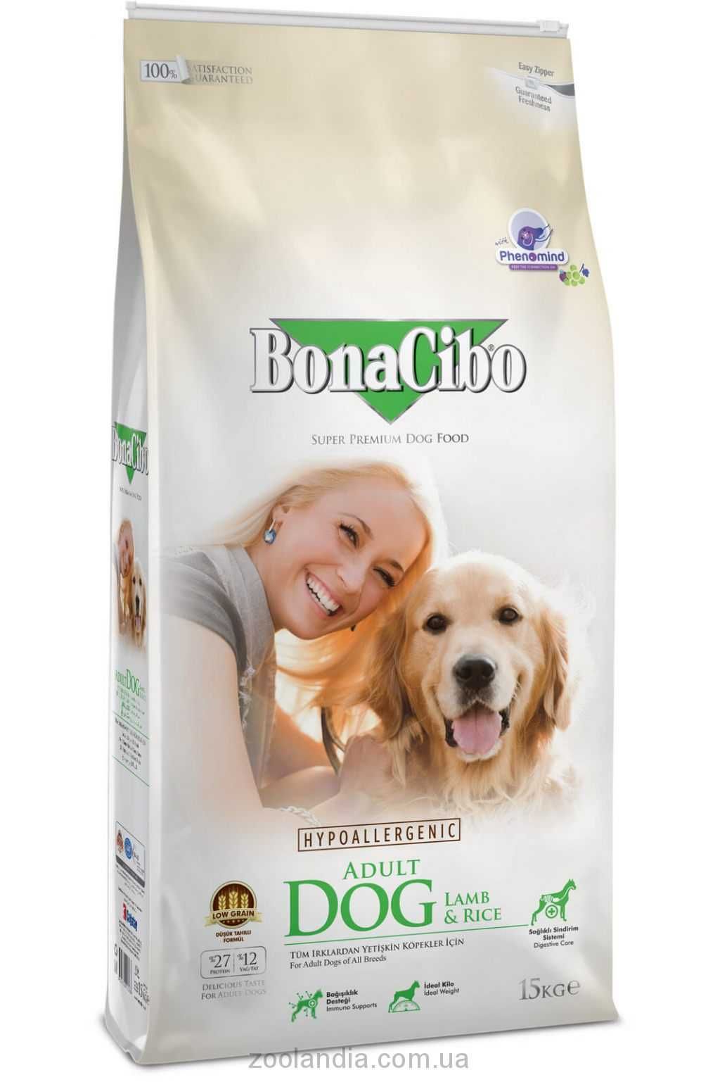 Bonacibo Adult Dog Lamb & Rice корм для собак всех пород 15кг