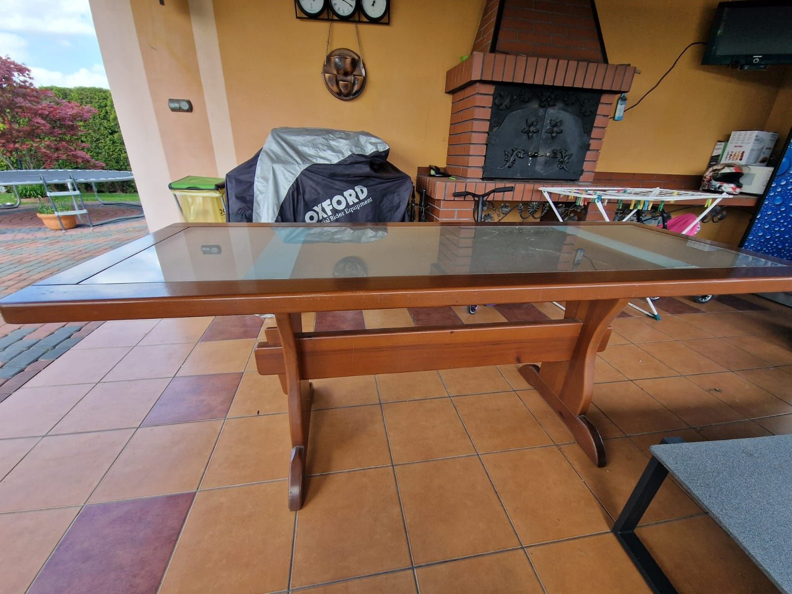 Stół drewniany z szybą ogrodowy 200x75