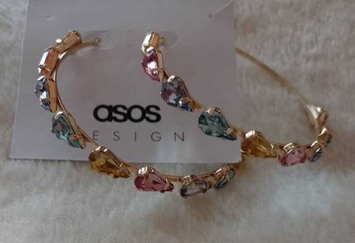 ASOS/ Tęczowe koła, Kolczyki Bogato zdobione z Londynu, NOWE