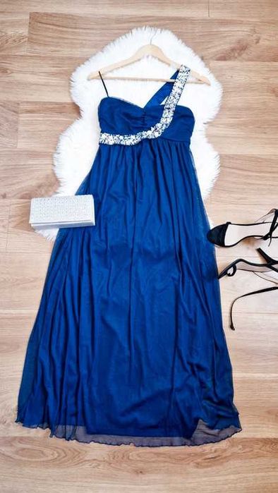 elegancka weselna sukienka midi granatowa nowa bez metki