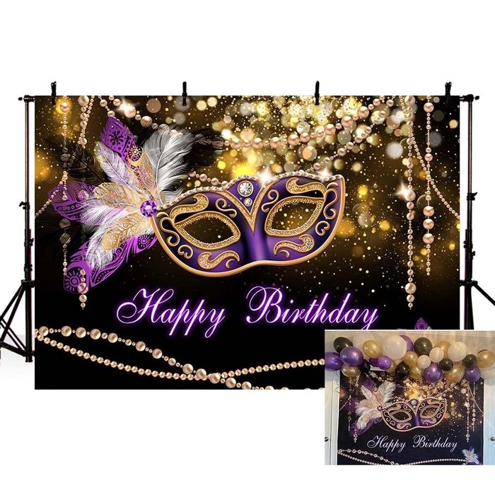 Ścianka tło 210 x 150 cm Happy Birthday urodziny karnawał sylwester