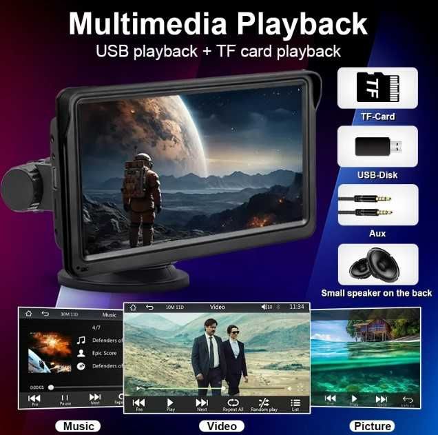 Multimédia 7" Carplay, Android Auto, Ecrã Tátil,  Camara Traseira