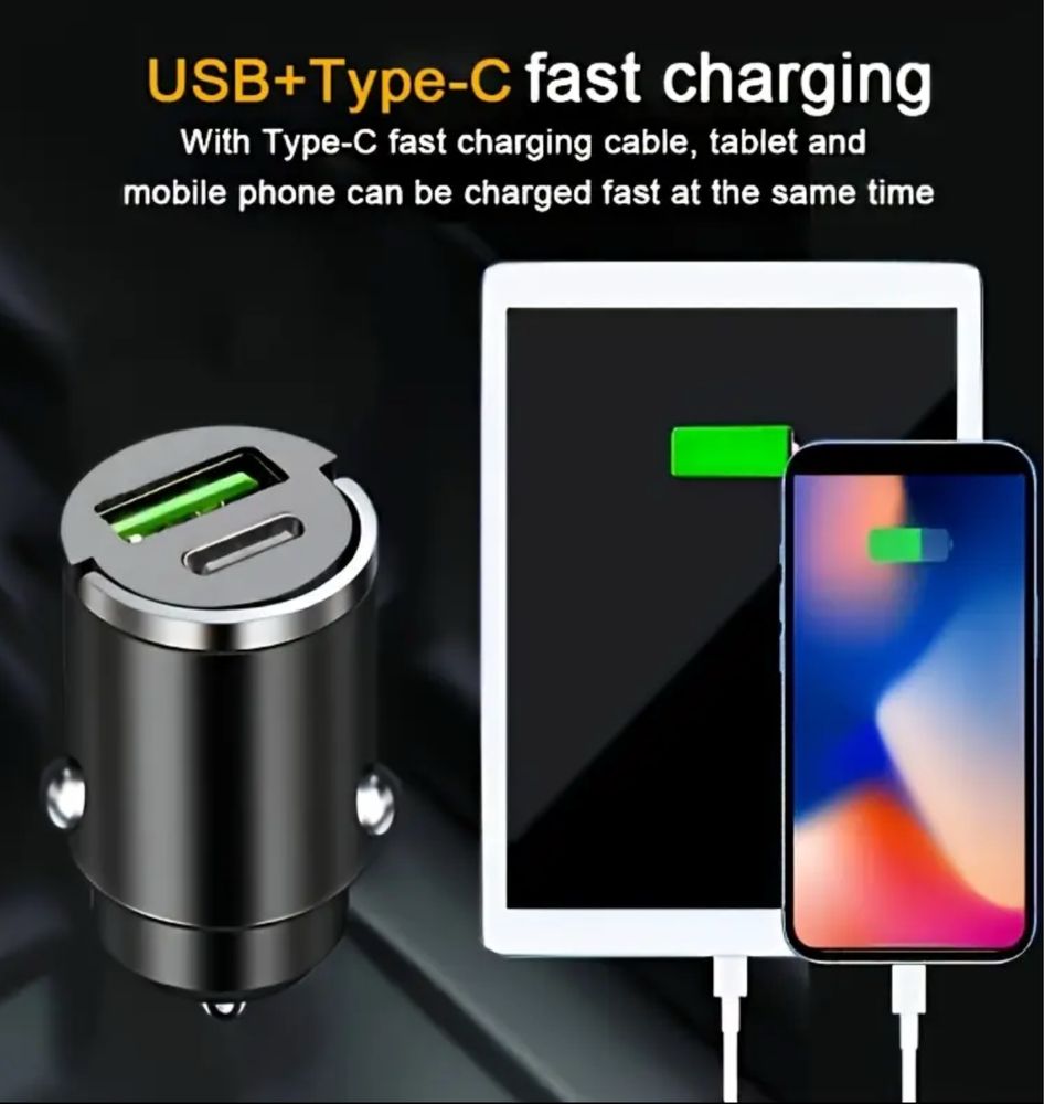 Адаптер для авто, швидка зарядка 36W | USB + Type-C