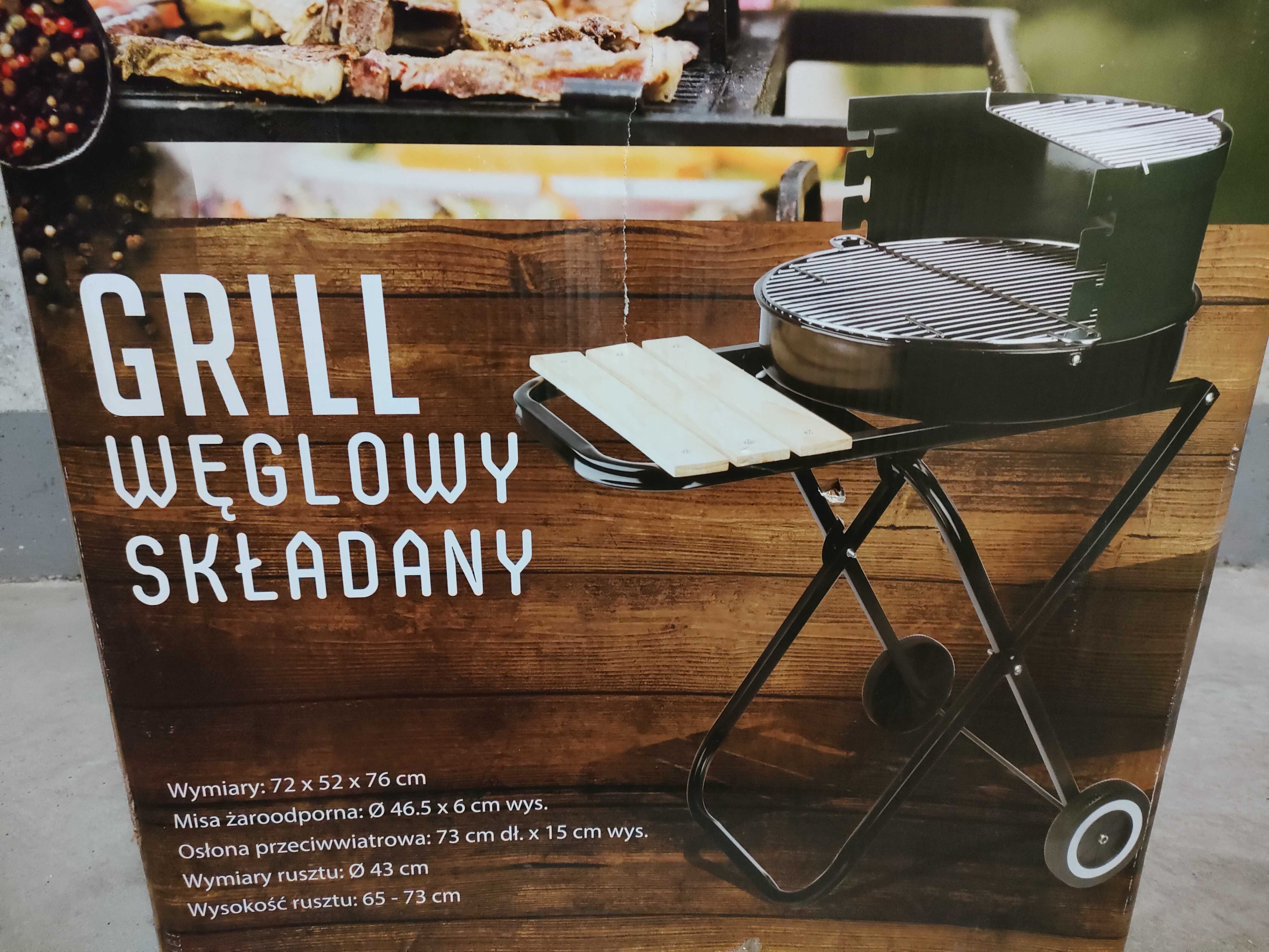 Grill ogrodowy, węglowy z półką , na kółkach