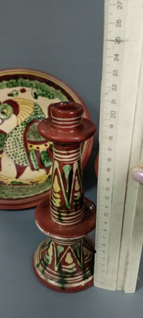 Глиняний посуд Косівська обливна кераміка тарілка свічник ваза
