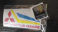 Наліпка Mitsubishi клубу Україна + шильд + сріблясті/чорні ковпачки