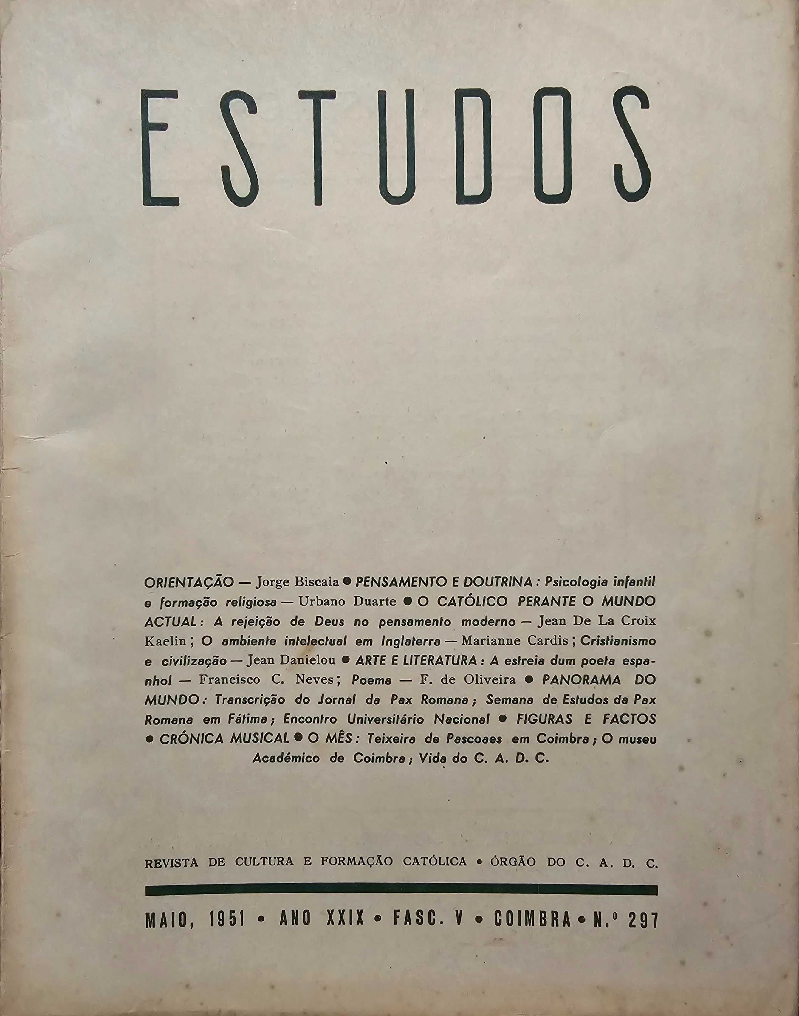 Estudos - Revista de Cultura e Formação Católica 1950, 1951 e 1952