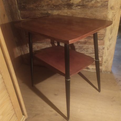 Stolik kawowy drewniany stół z półką patyczak PRL Vintage