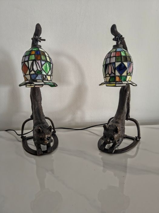 Tiffany lampy witrażowe stołowe / nocne / biurowe "koty" Art deco