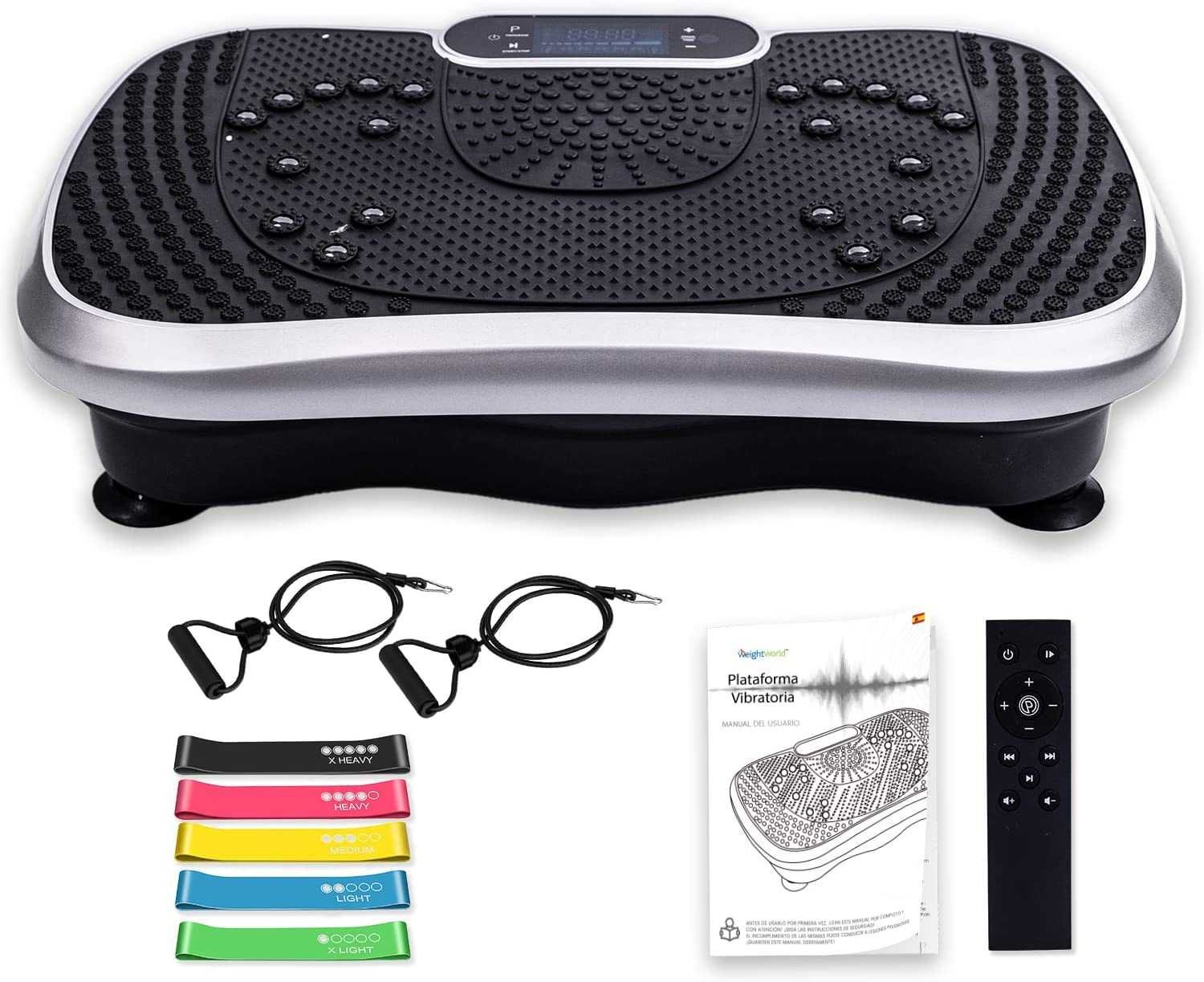 Plataforma Vibratória Fitness c/Comando + Bluetooth +Cordas elásticas