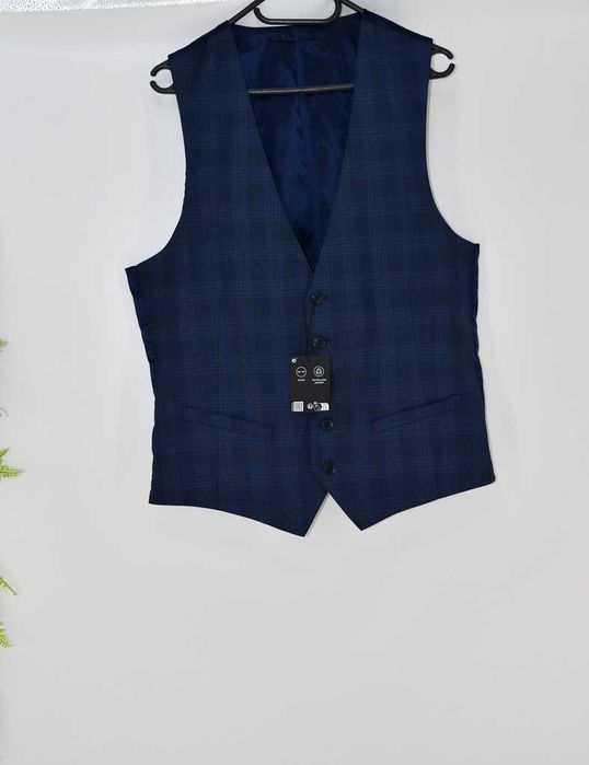 Elegancka kamizelka garniturowa C&A, r. 50 – granatowa w kratkę