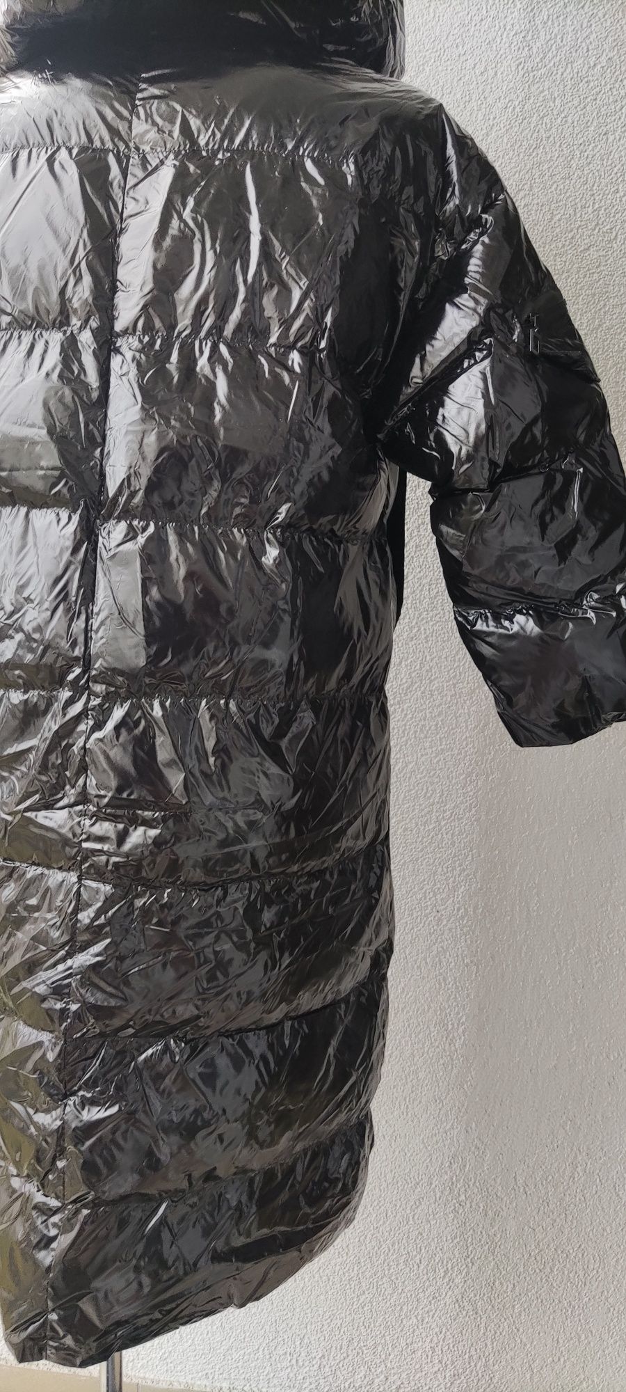 R. L/XL Nowa kurtka długi zimowy płaszcz czarny