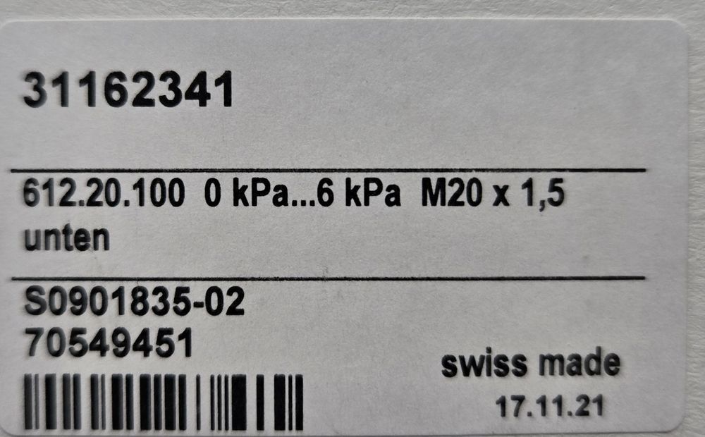 Manometr do gazu 612.20 fi100 M20x1,5 0-6 kPa