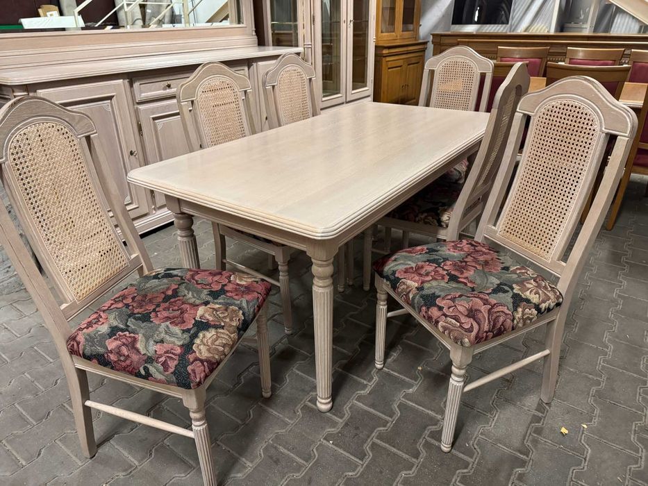 Stół drewniany zestaw stół i krzesła w stylu prowansalskim ecru