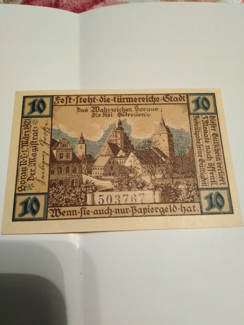 Banknot zastępczy miasta Sorau 10 pfennigow 1921