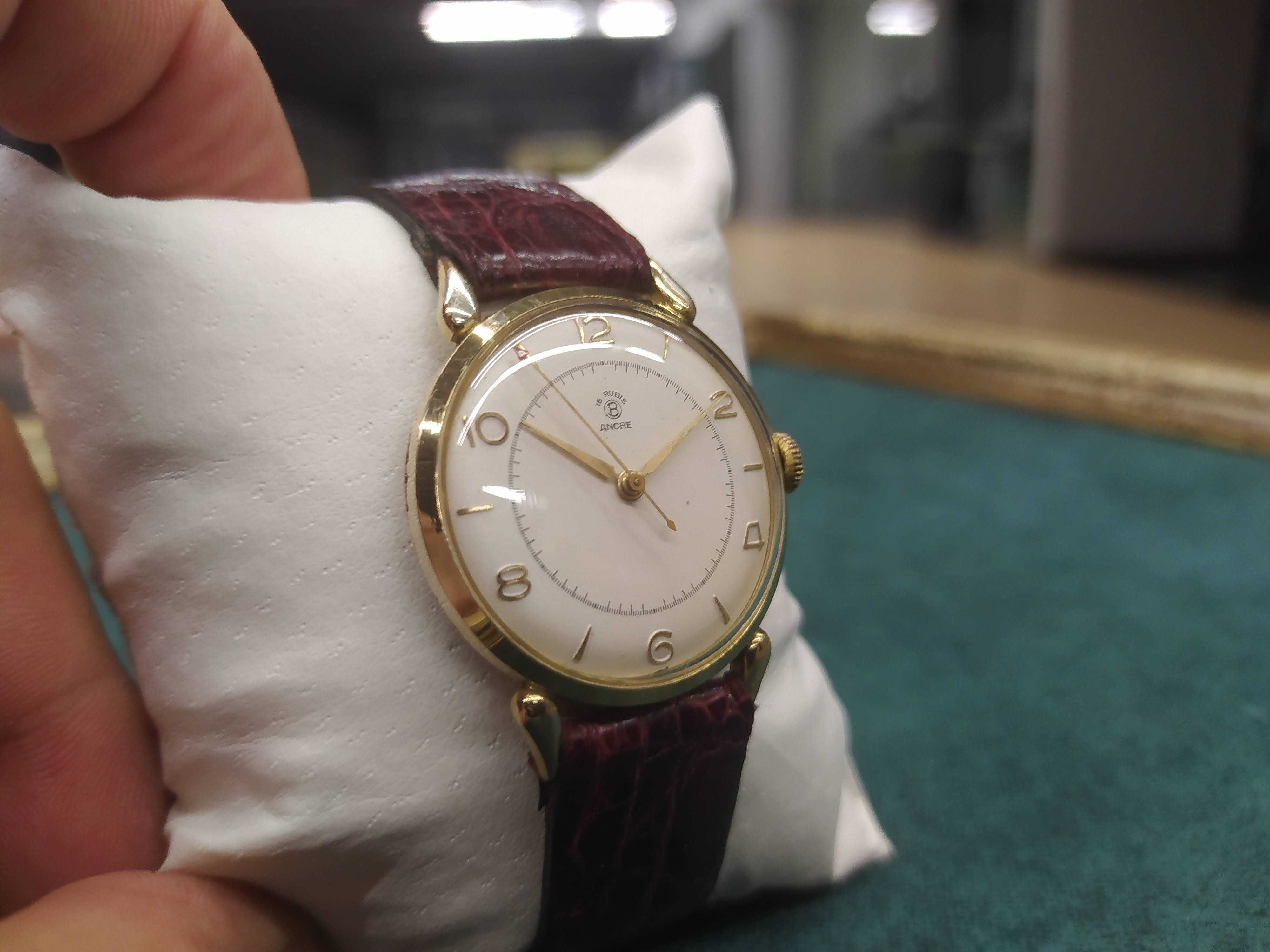 Piękny Zegarek Mechaniczny Ancre 16 Rubin Krab Złocony Vintage