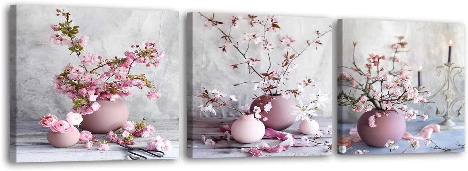 3 obrazy HD na płótnie kwiaty wiśni nowoczesne obrazy 3 szt 30 x 30 cm