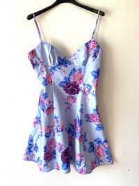 Zara gorsetowa trapezowa sukienka mini kwiaty