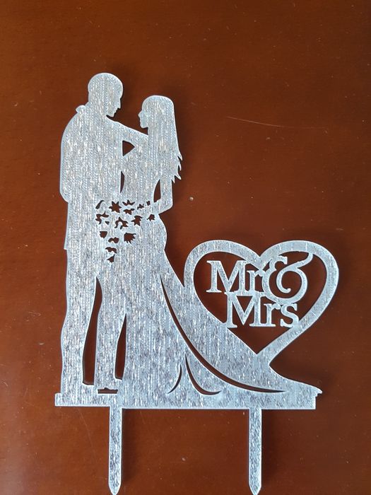 Topper  na tort -srebrny