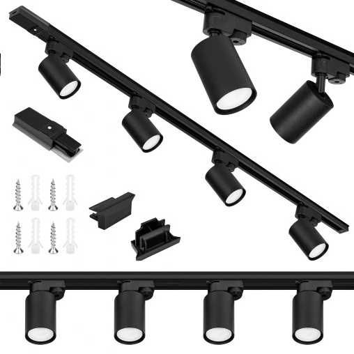 Oświetlenie szynowe listwa 1m x11 + lampa GU10 CZARNY szynoprzewód x28