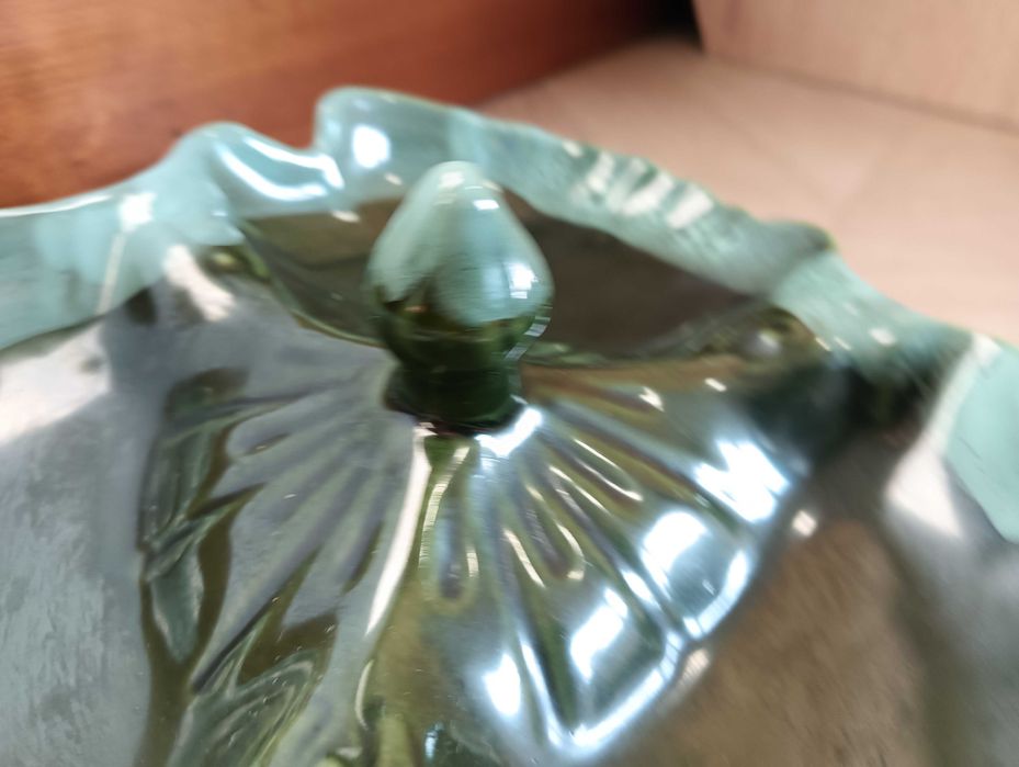 Patera ceramiczna dzielona na trzy zielona liść