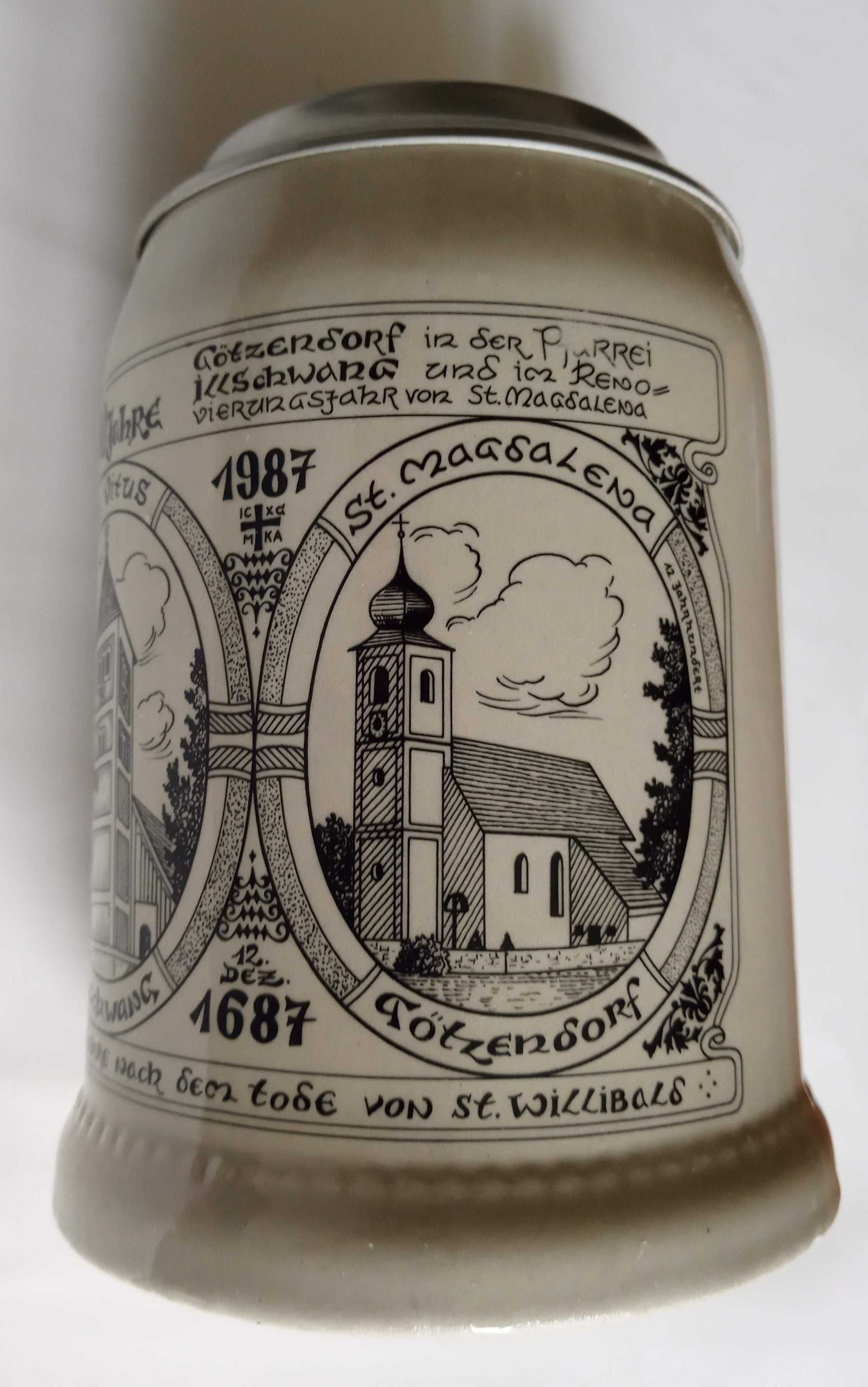 Kufel ceramiczny z cynową pokrywką Germany