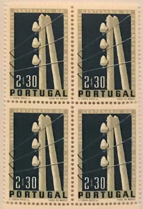 Quadra de selos novos de 2$30 - Telégrafo Eléctrico em Portugal - 1955