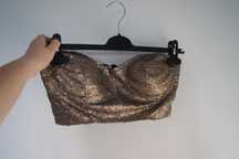 brokatowy zlocisty zloty bralet gorset z ze zlotymi cekinami 40 L XL42