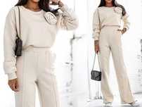 Cocomore dres j nowy szerokie spodnie bluza z różą beż S-M