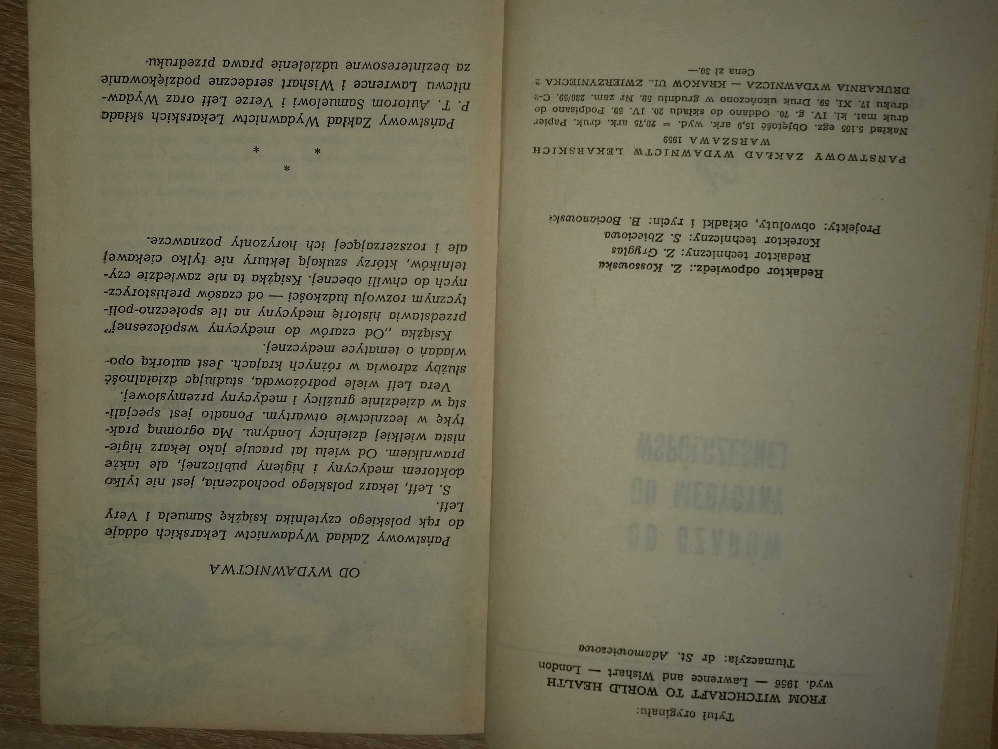 Od czarów do medycyny współczesne książka j unikat 1959