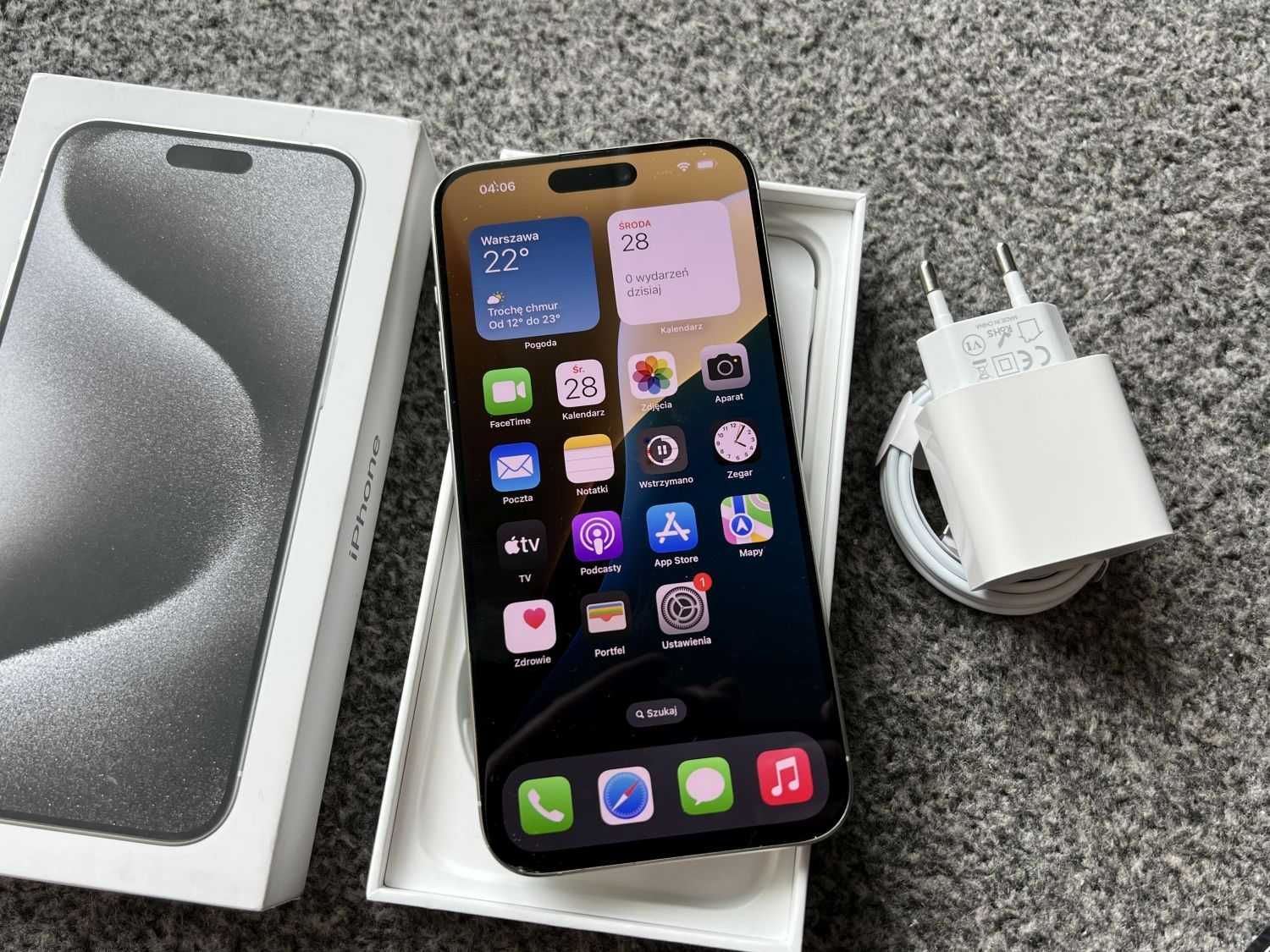 iPhone 15 Pro Max 1024GB 1TB White Biały Silver Bat95%+ SZKŁO GWARANCJ