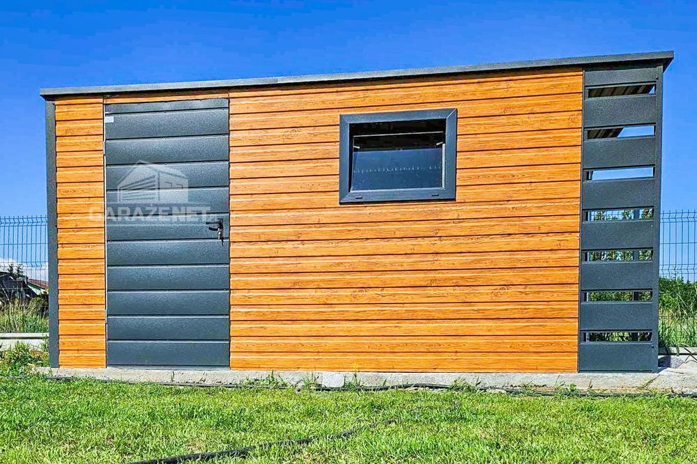 SCHOWEK DOMEK OGRODOWY 4X2 + Wiata 0,5M Drzwi Okno Jasny Orzech TS745