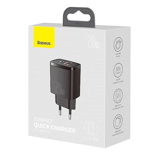 Baseus Compact szybka ładowarka sieciowa USB / USB Typ C 20W 3A Power