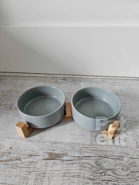 Miski ceramiczne dla psa kota zestaw 2 sztuki x 400 ml szare